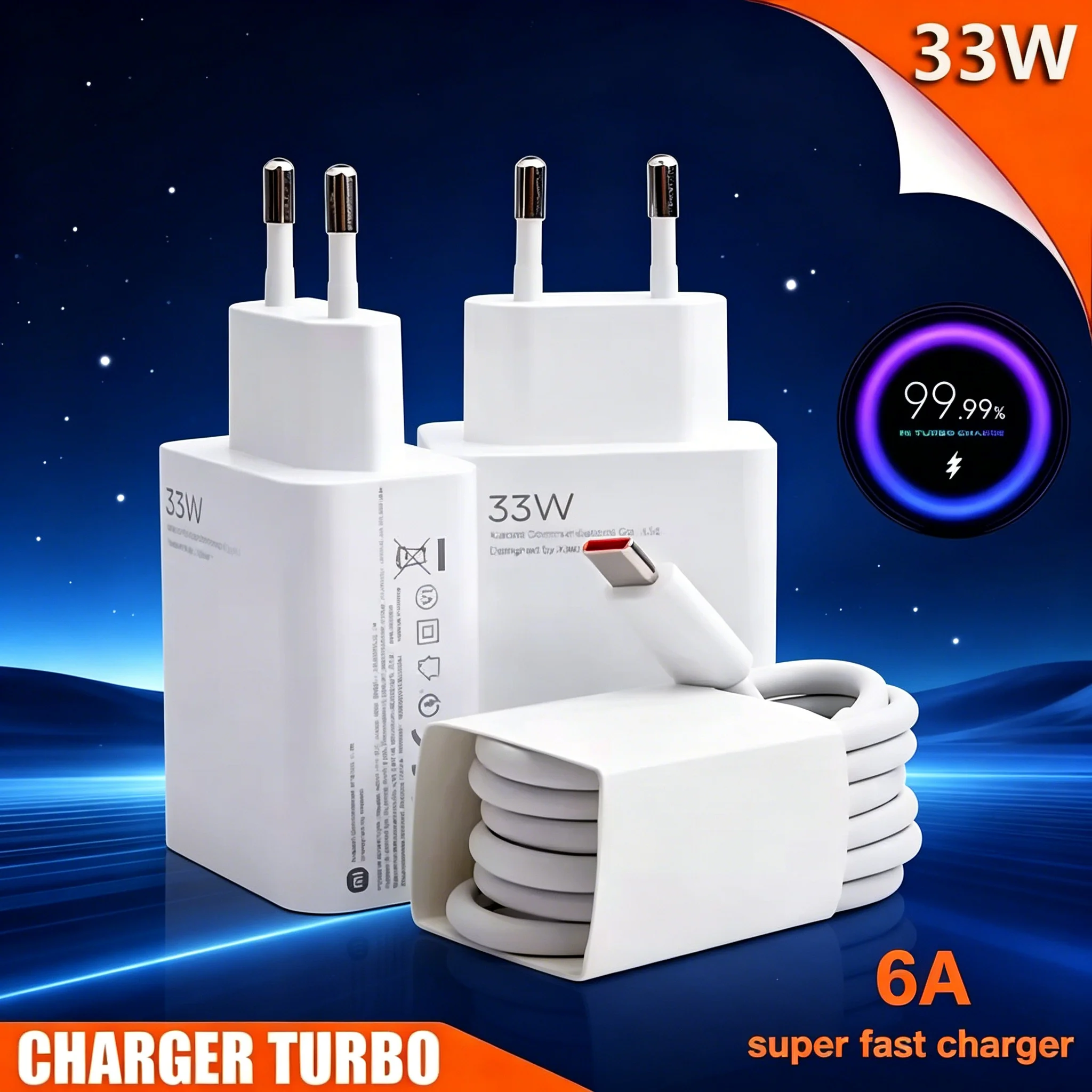 33W USB Charger USB Fast Charging Charger Mobile Phone Charger Adapter 6A USB to Type C Cable QC3.0 Adapter For Xiaomi 15 Redmi