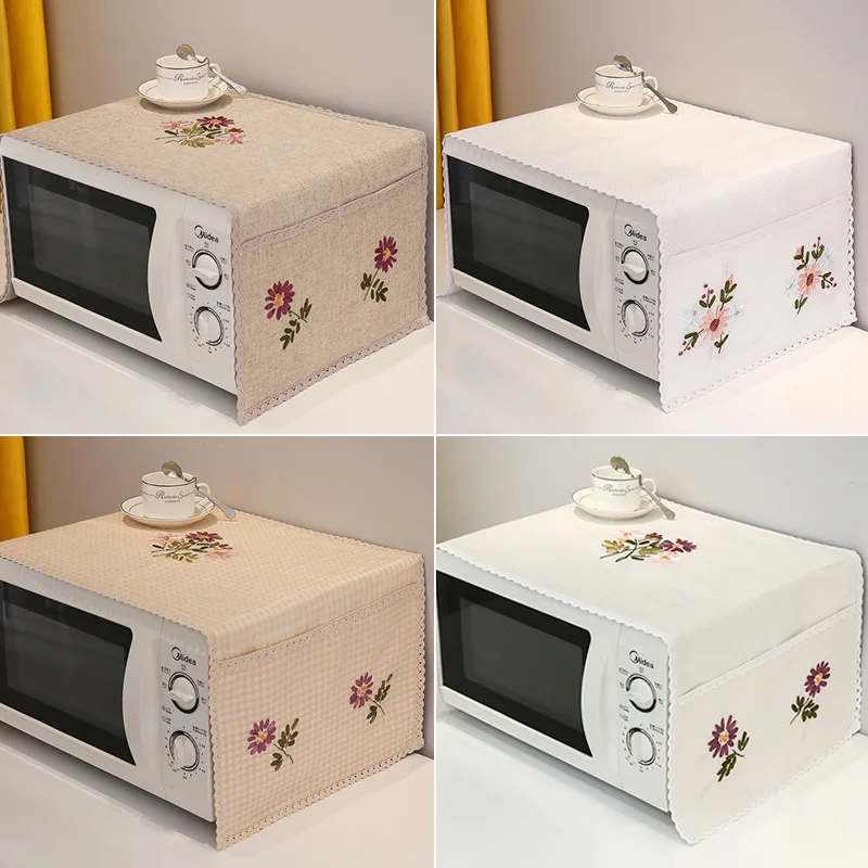 Cotton Linen Microwave Cover Refrigerator Freezer Dust Cover Cloth Yarn-dyed Cotton Washing Machine Cover