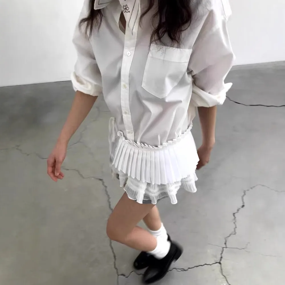 힙합 레이어 의상 플리츠 스커트 스위트 셔츠 익스텐더 러플 엣지 허리밴드 Y2K 메쉬 레이스업 힙 스카프 허리 액세서리