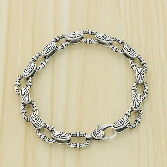 

S925 Sterling Silver Tang Grass Pattern Bracelet Men's Personality Rugged Thai Silver Men's Bracelet Vintage Silver Jewelry Exqu