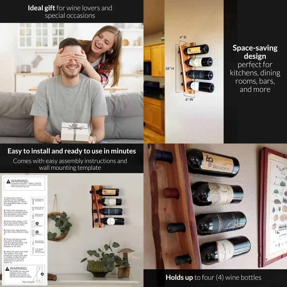 

Настенная винная полка в деревенском стиле на 4 бутылки — уникальный деревянный держатель для столовой и бара