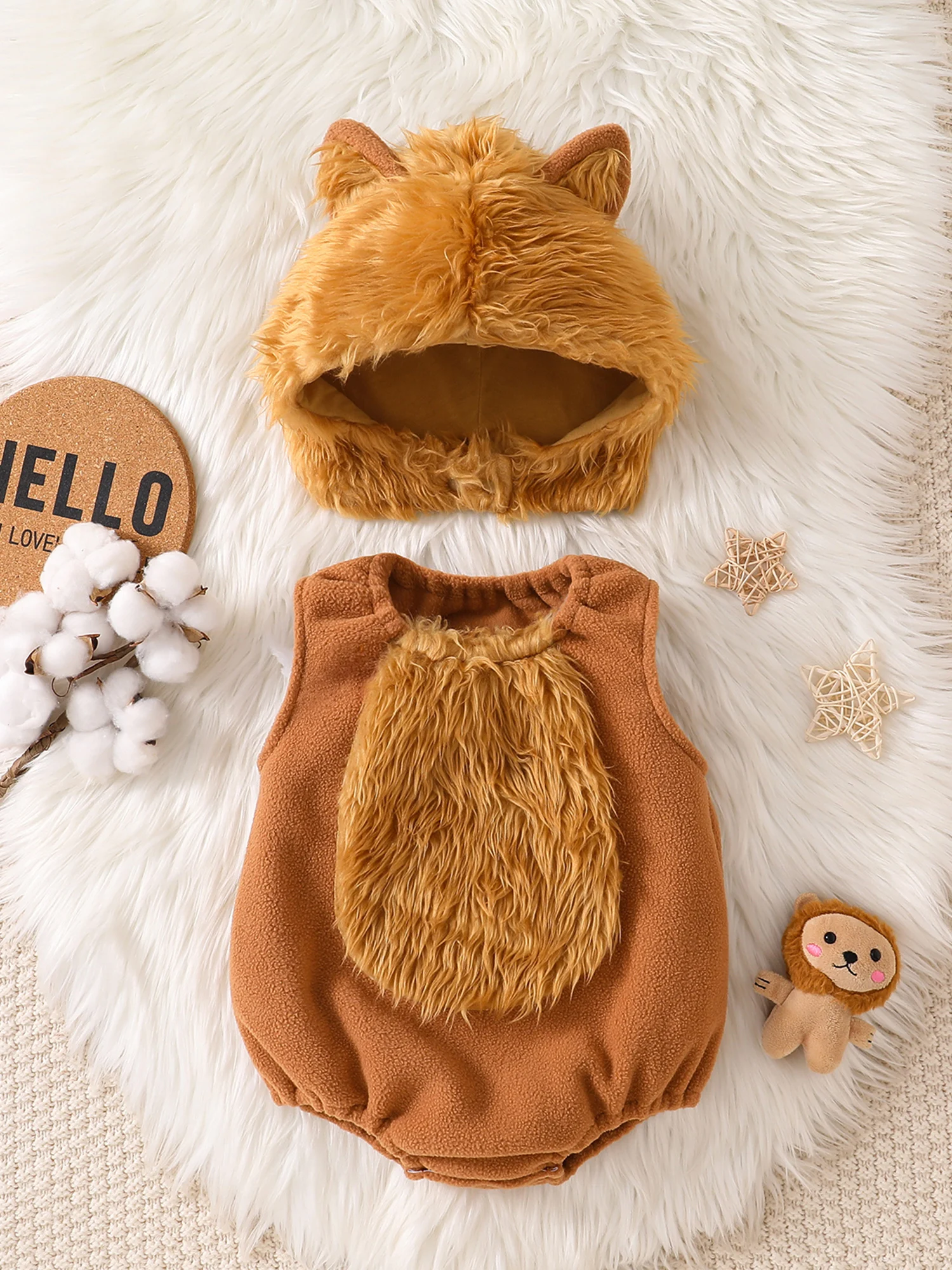 

Toddler Halloween Bear Costume Furry Hooded Jumpsuit with Ears and Tail 2 Piece Set for Kids Party Dress Up