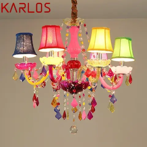 KARLOS European Style Crystal Pendent Lamp Pink Girls' Room Candle Lamp Luxurious Living Room Restaurant Bedroom Villa  Chandel