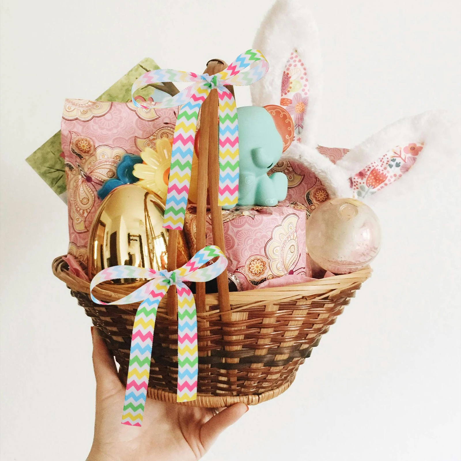 

Easter Ribbon 4 Rolls Polyester Decorative Ribbons for Gift Wrapping Spring Festival DIY Crafts Home Wall Bow Knot Packaging