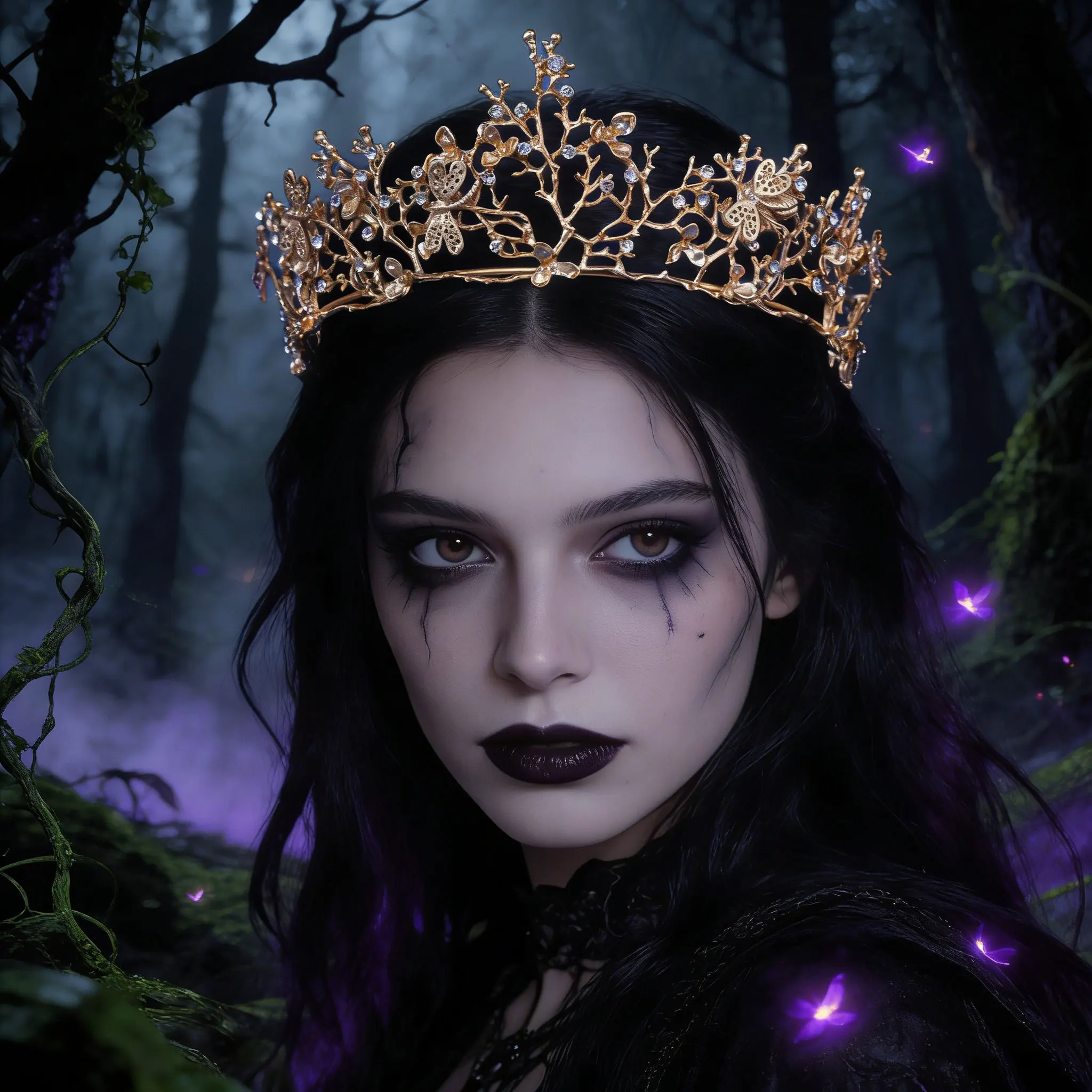 

Gothic Butterfly Tiara Crown Vintage Gold Branch Headpiece for Women Dark Fairy Cosplay Halloween Hair Accessory