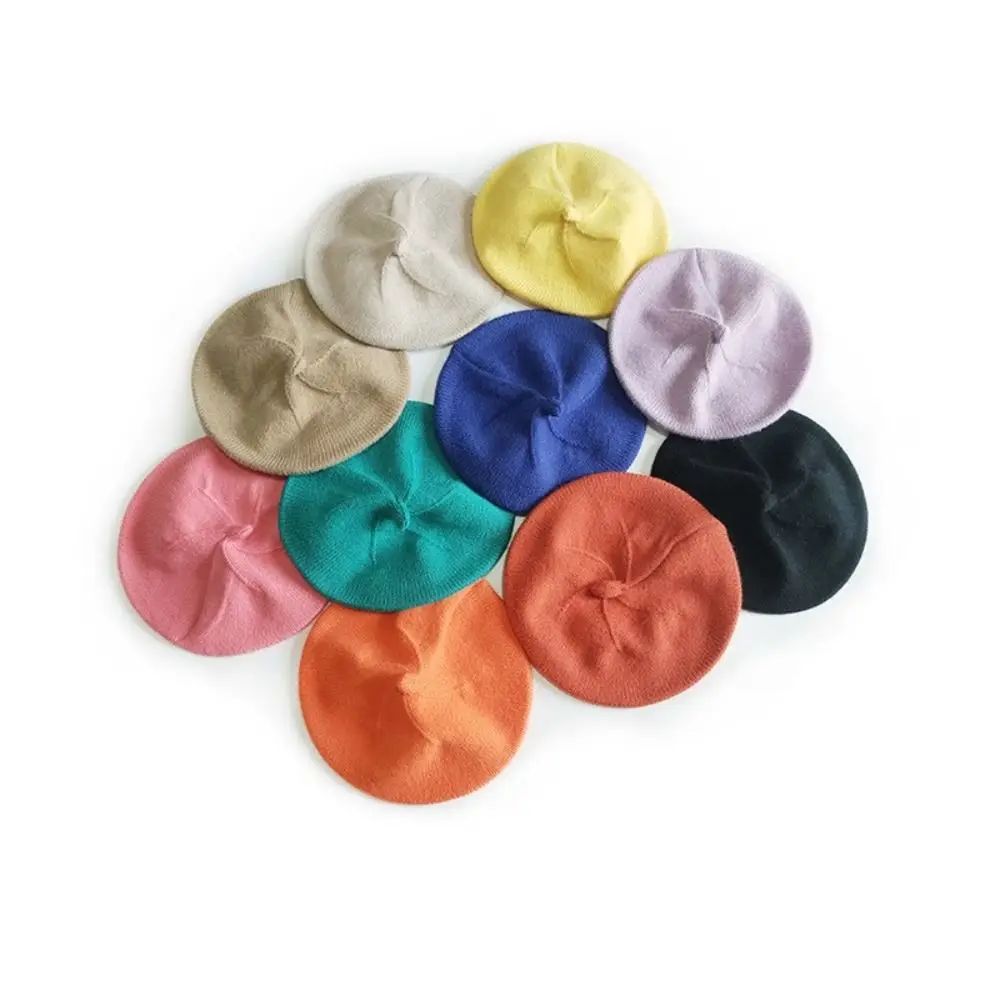 Boinas infantis de malha vintage, cor sólida, redondas, quentes, boinas para bebês, meninos e meninas