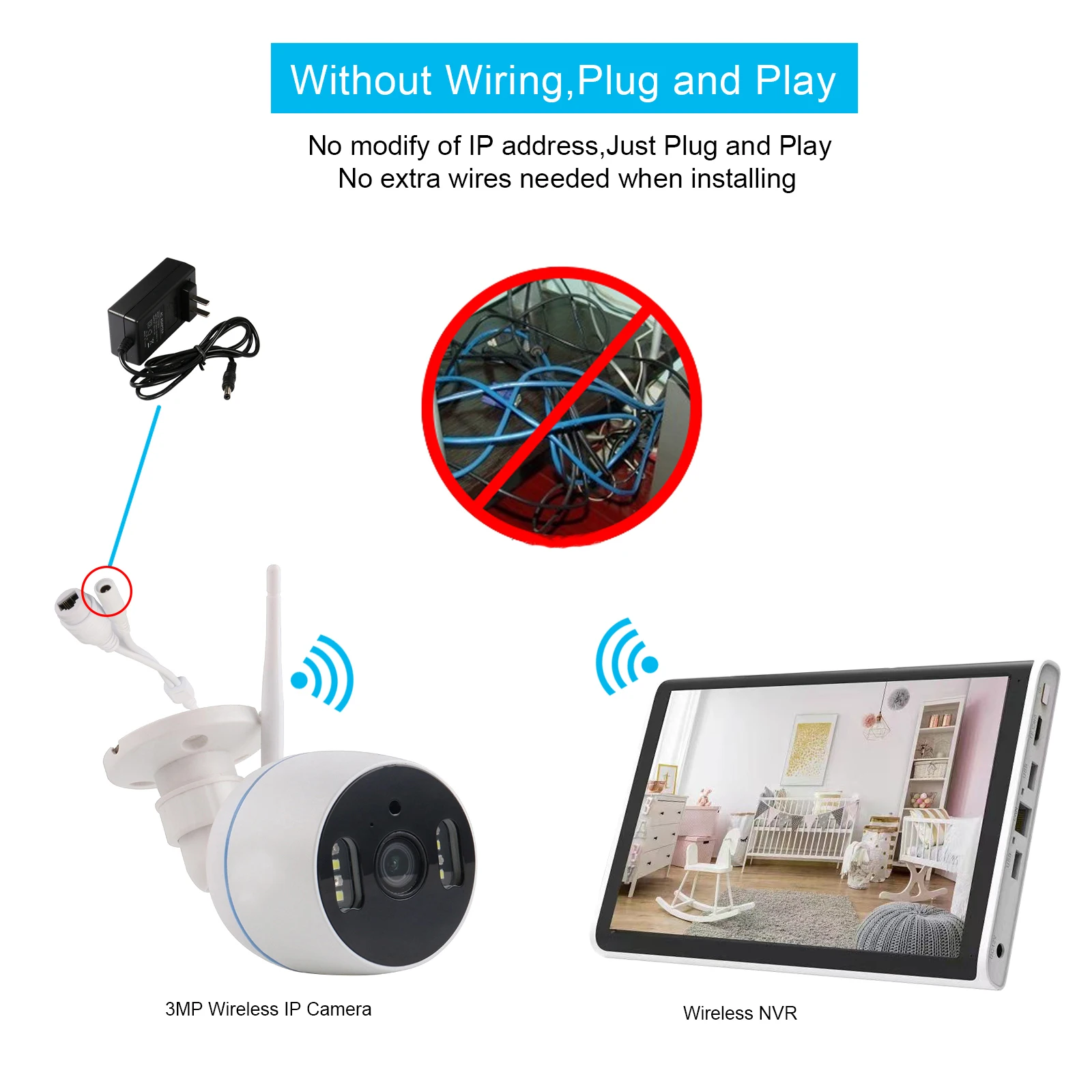 Drop shipping tuya 3MP wifi wireless camera monitoring nvr kit night vision 4ch 8ch cctv security camera surveillance system