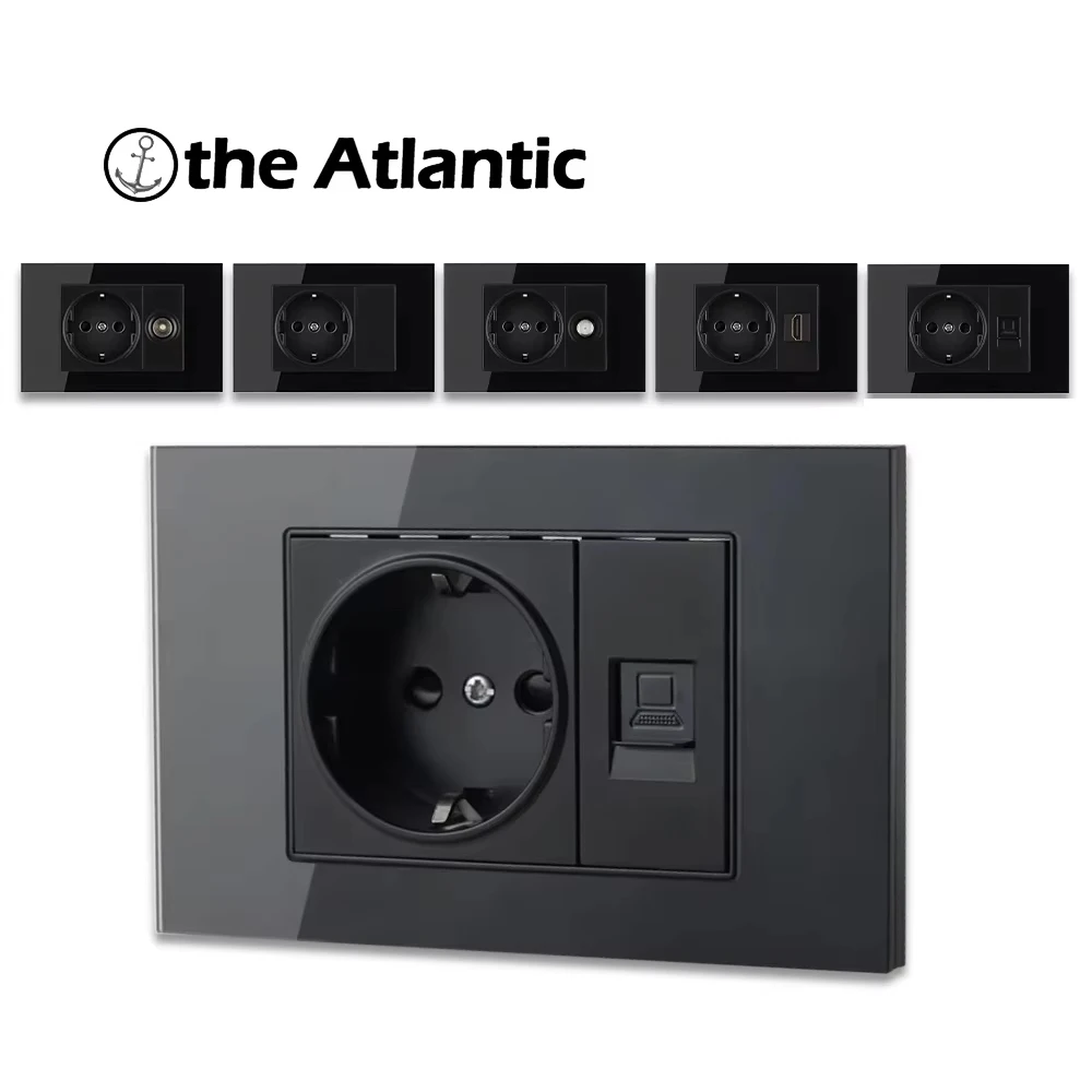 

118 мм * 75 мм розетка для ЕС, Южной Кореи, бытовой выключатель света, интернет-розетка, черная стеклянная панель, розетка для переключателя 16A, 250 В, кулисный переключатель