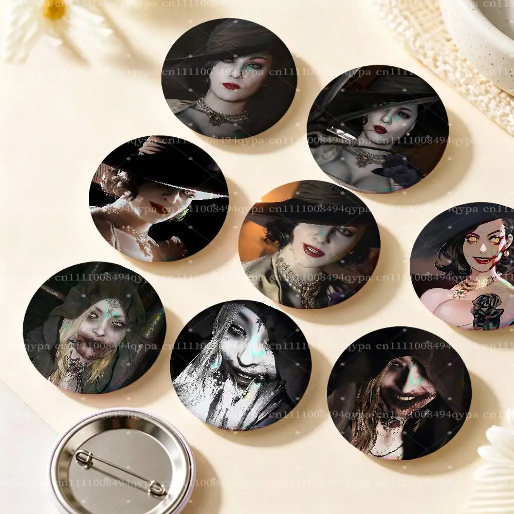 L-Lady Dimitrescu Resident Evil 8 Village Pin Laser Badge Decoration Gifts Merch Party Supplies Button for Art DIY Crafts Decor
