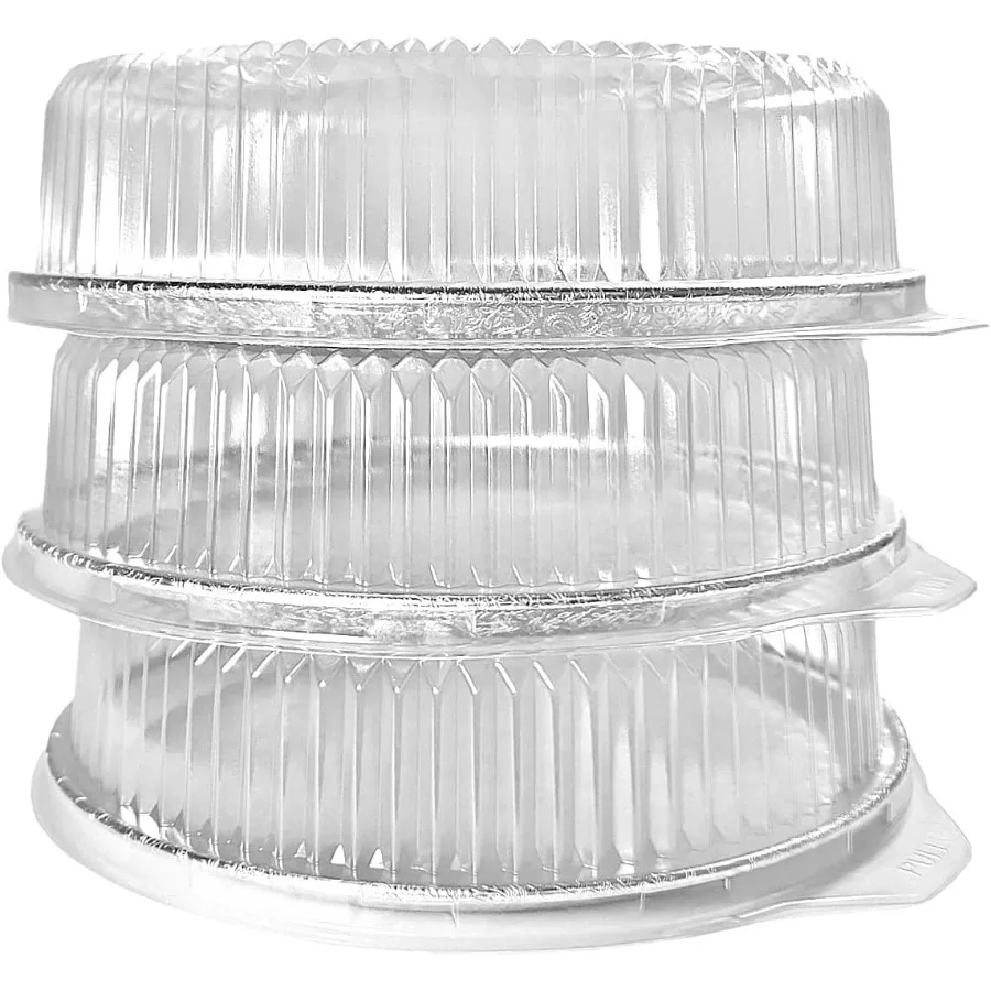 18 bandejas planas redondas de papel de aluminio con tapas de cúpula transparentes, platos de servicio apilables desechables para fiestas, vacaciones y eventos