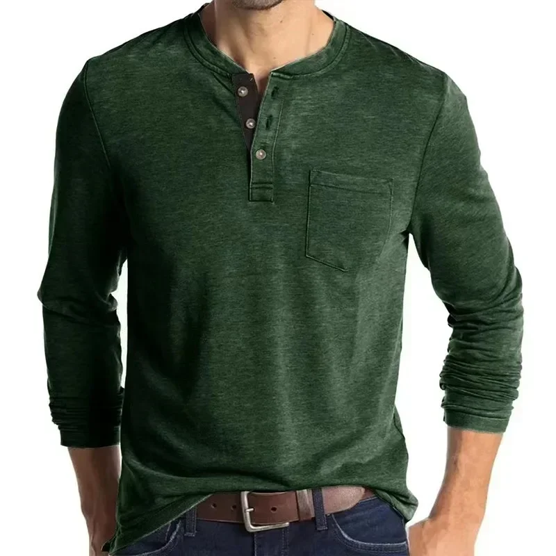 

Fashion T-Shirts Men Autumn Slim Fit Long Sleeve Henley Shirt Man Streetwear Casual Solid Color T-Shirt