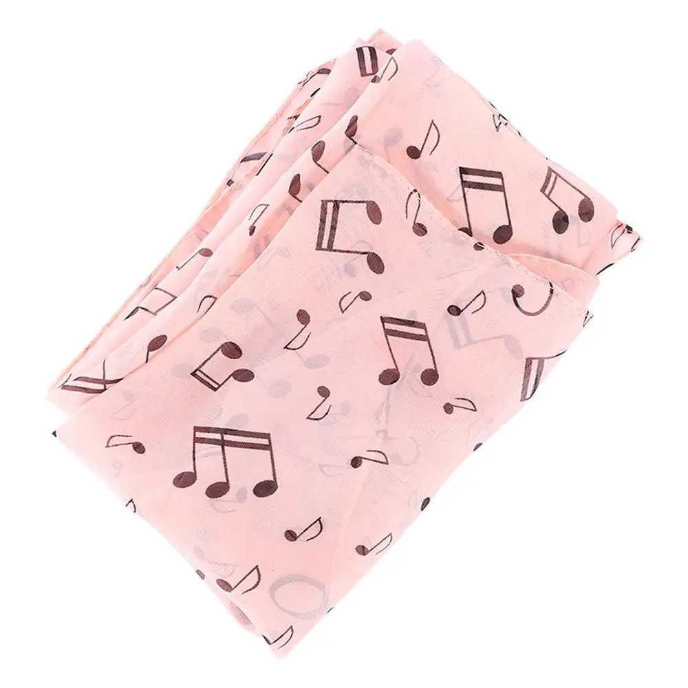 Trendy for Four Season Treble Clef Printed Women Neck Scarf Sheet Chiffon Silk Scarf Muffler Shawl Music Note Printed Scarf