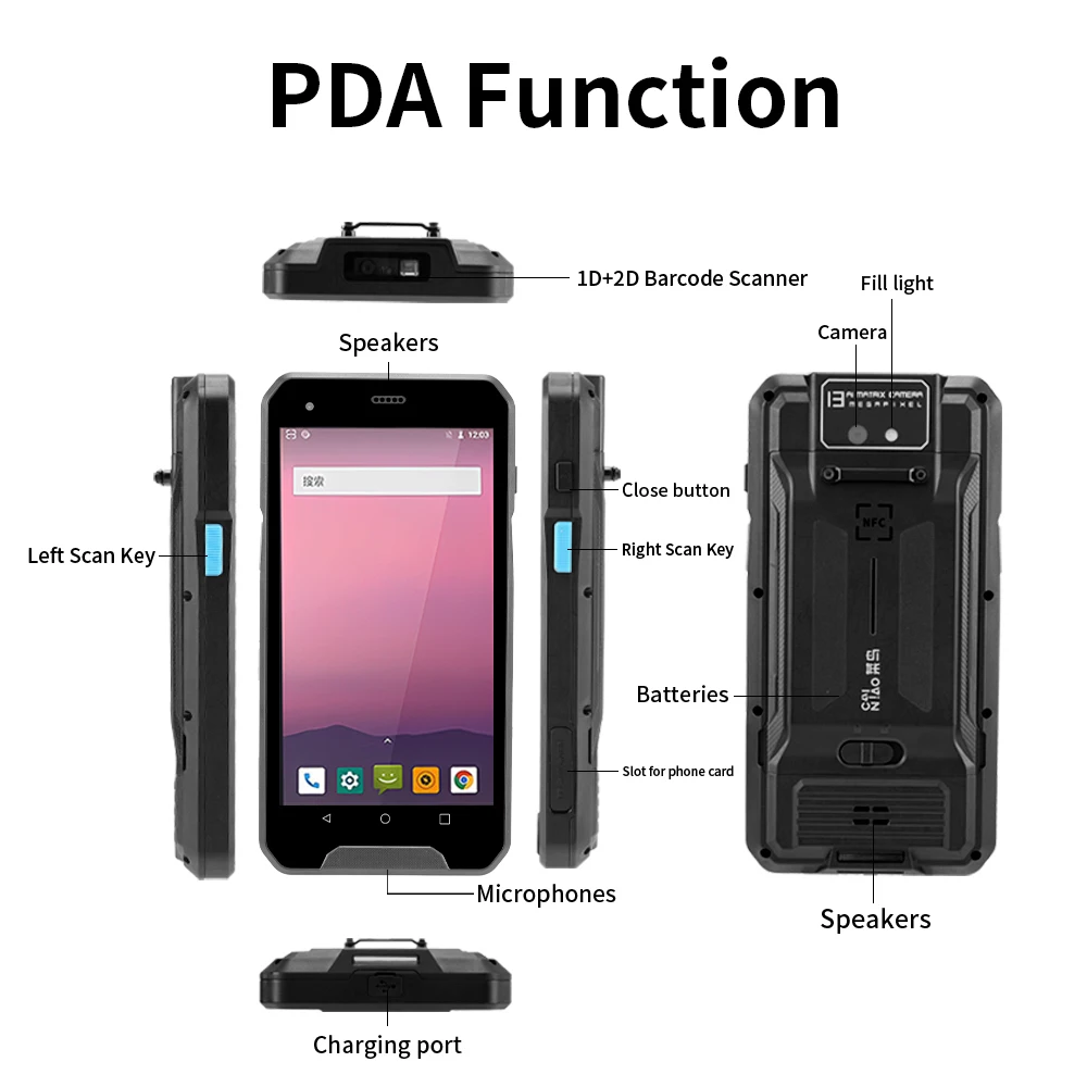 Pdas 5inch IP67 2D Qr Code Reader Handheld Terminal Pda Android Barcode Scanner With Nfc Rfid Reader Medical