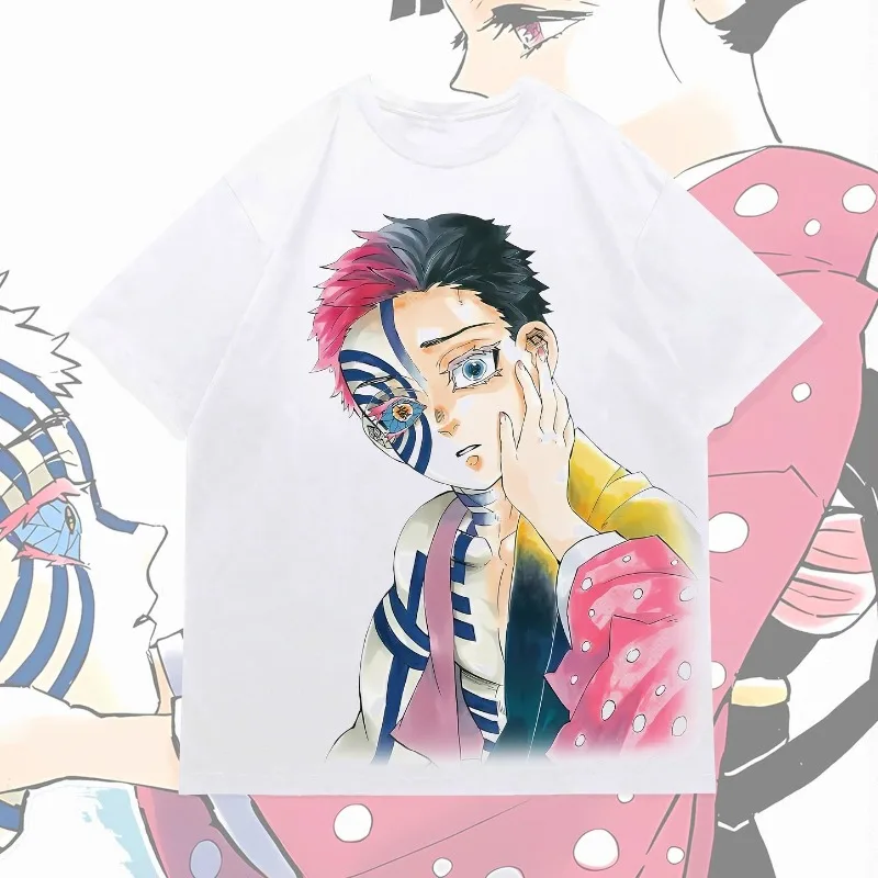 Demon Slayer Akaza & Koyuki Double Sided Print T-shirt, Oversized White Tee, Anime Manga Graphic Short Sleeve