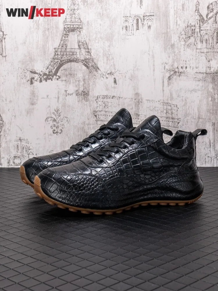 

Ретро мода на открытом воздухе Мужская спортивная одежда дышащие кроссовки из натуральной кожи кроссовки для бега на толстой платформе со шнуровкой тренировочные кроссовки