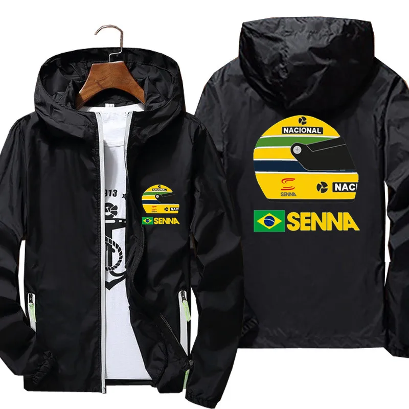 Ayrton Senna Helmet ooded Zipper Men's Thin Windbreaker Parkas Coat Jacket Sports Pilot Slim Fit Pilot Coat Clothing t shirts