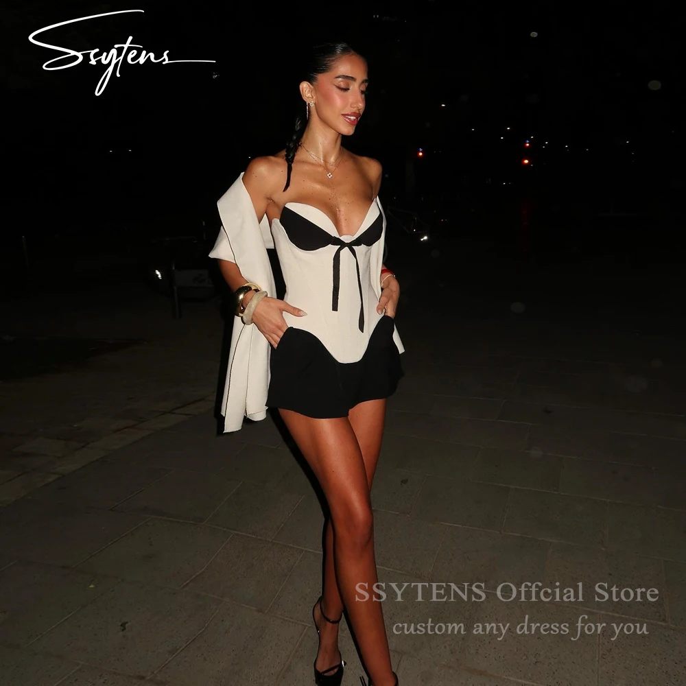 SSYTENS Sexy noir et blanc robe De bal doux Satin chérie Mini robes De soirée contraste au-dessus du genou robes De Gala personnalisé