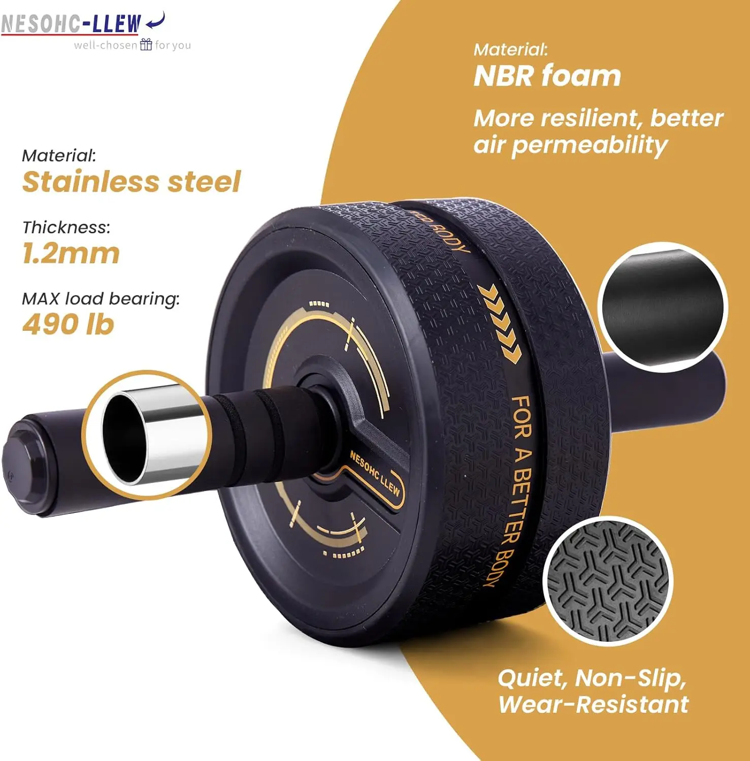 Upgraded Ab Roller Wheel. Abdominal Training Roller for Men/Women, Abdominal Wheels Widened to 3.4 