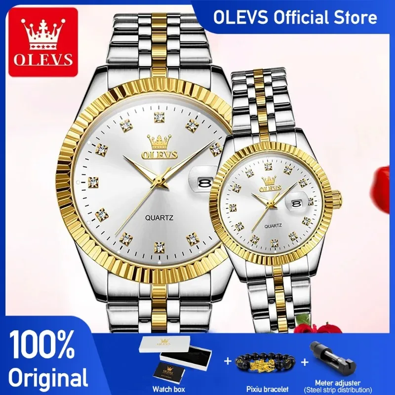 OLEVS 5526 Couple Watches Original Fashion Quartz Watches Waterproof Luminous Date Watch For Couple High Quality Set Reloj
