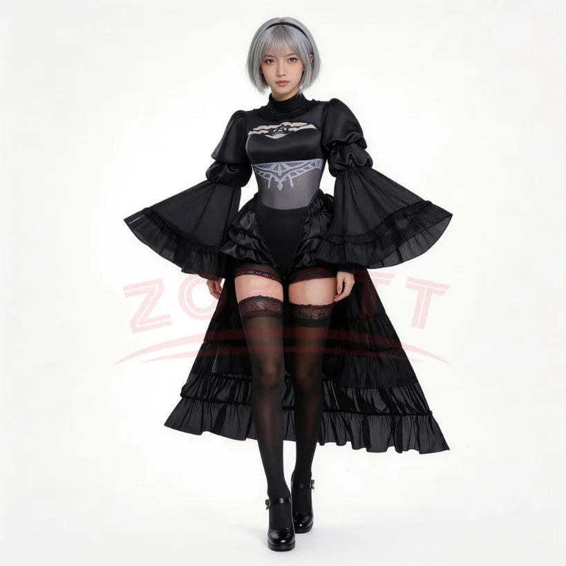 

YoRHa 2B Cosplay Black/White Wedding Dress Bride Halloween Christmas Cosplay Costume YoRHa No. 2 Type B Black Wedding Dress Wig