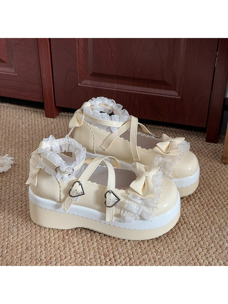 Sweet And Cool Sponge Cake Thick Bottom Small Leather Shoes For Women 2025 New Summer Japanese Bow Mary Jane Lolita Single Shoes
