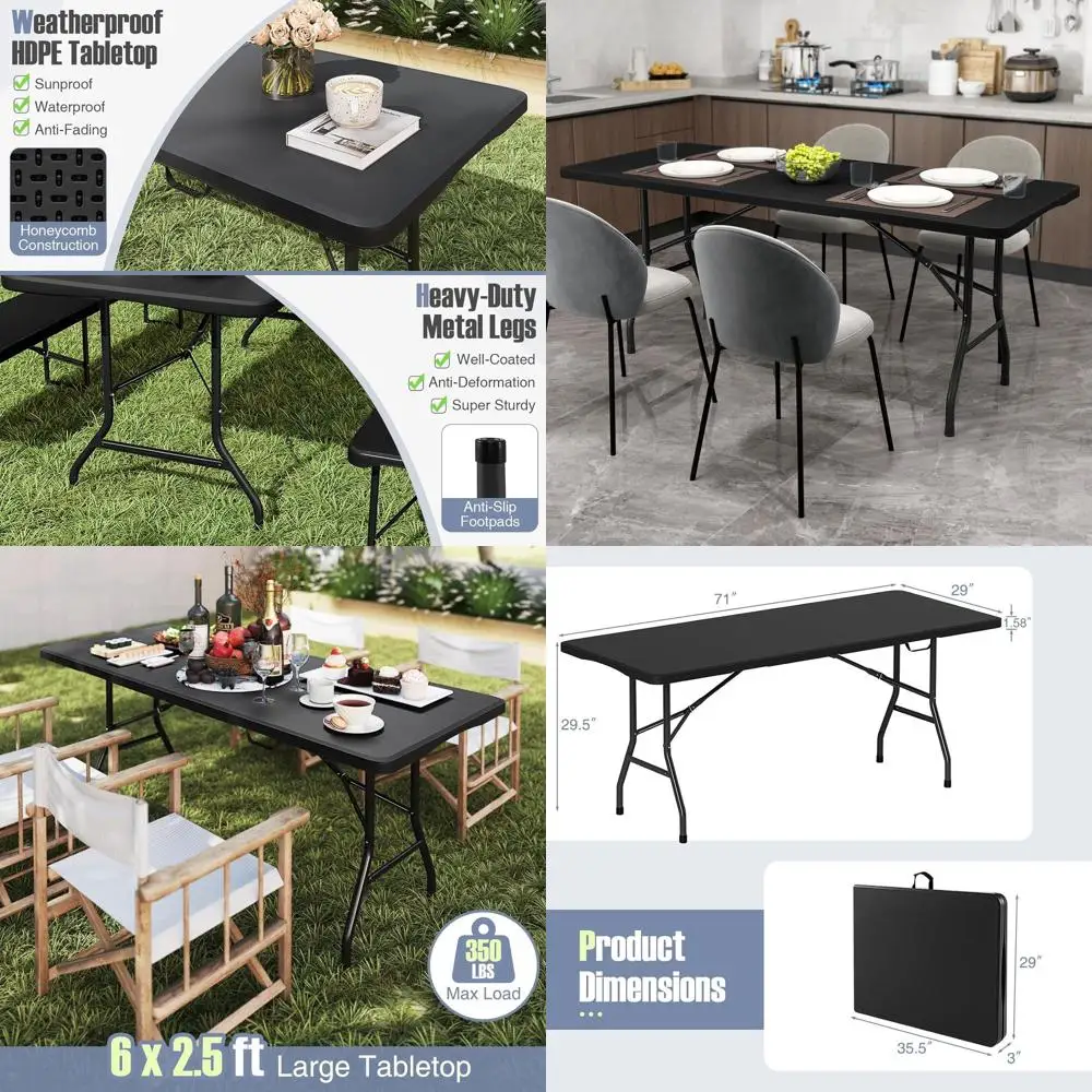 

Heavy-Duty 6ft Folding Table - 350 lbs Capacity, HDPE Top, Portable Outdoor Utility for Picnics, Parties, Camping
