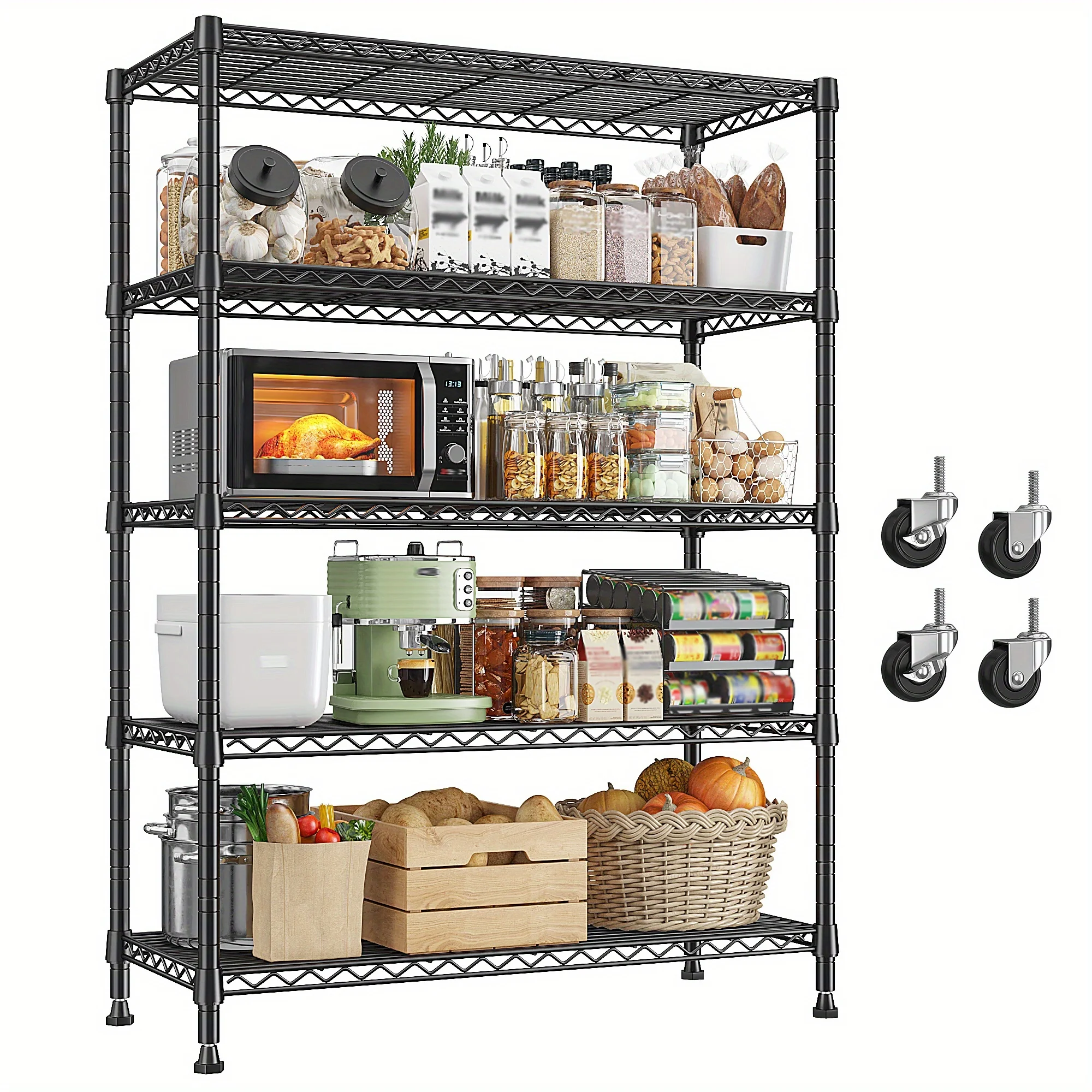 

5-Tier Heavy Duty Adjustable Metal Wire Shelving Unit with 4 Swivel Casters - 73.6" Tall 1750LB Capacity Storage Rack for Garage