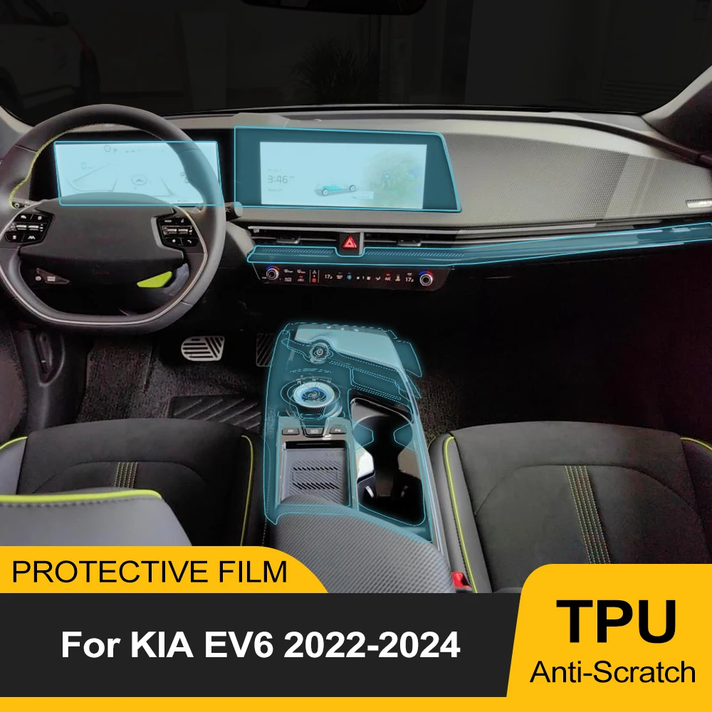 Car TPU Interior Film for Kia EV6 2022 2023 2024 Auto Center Console Screen Dashboard Gear PPF Pre-cutting Cover Accessories