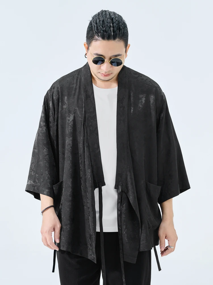 

New Chinese Sle Open Cardigan Dao Pao Men Summer Loose Floral Svel Jaet Hanfu Outerwear Trendy plus Size Men's Clot...