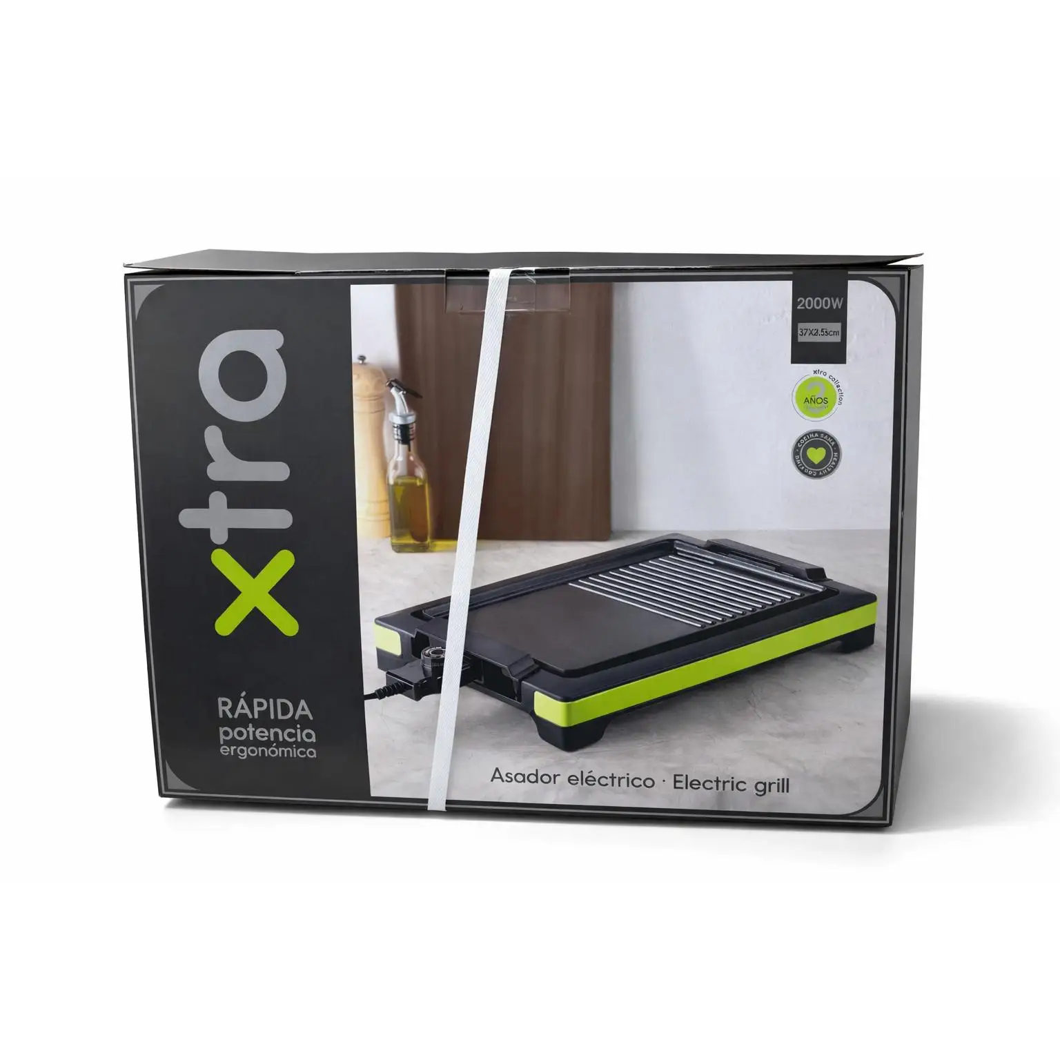 Plancha Grill XTRA de 2000W de 37×24,5cm antideslizante Bergner
