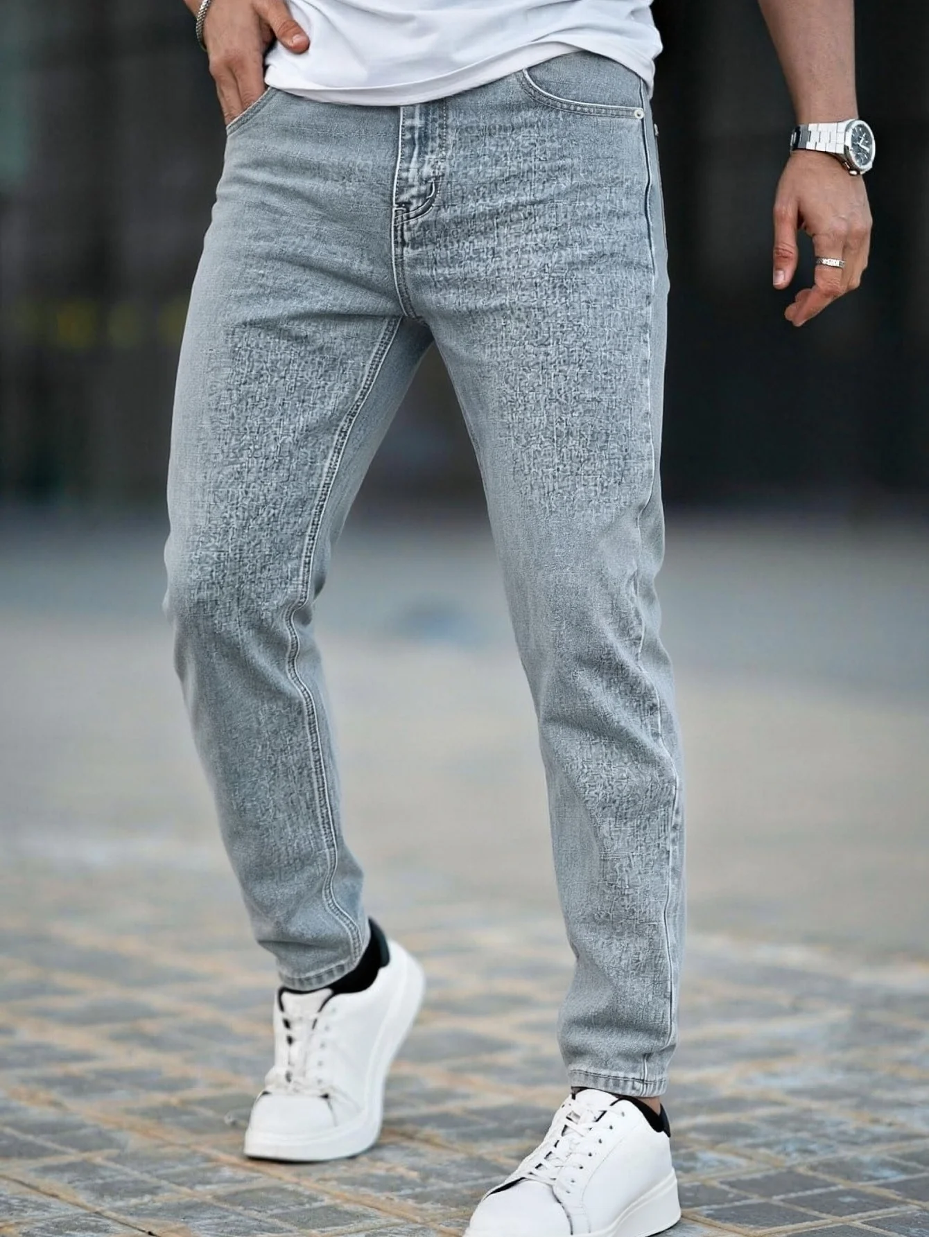 Men's Classic Straight-leg Denim Pants - Casual Style, Stretchable, Machine Washable, Pure Light Blue Denim Pants