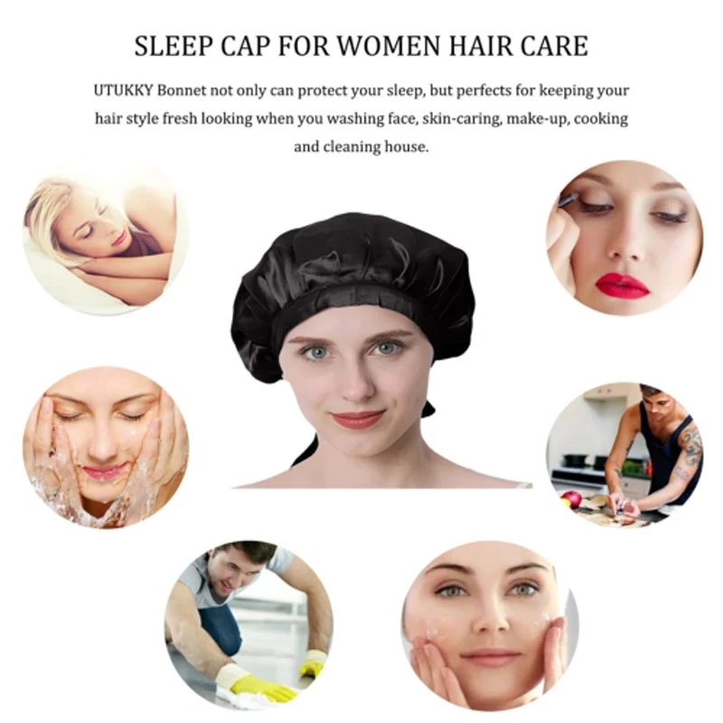 Women\'s Adjustable Lace-up  Mulberry Silk Sleep Hair Hat Care  Headwrap Hat Satin Sleeping Bonnet Night Cap