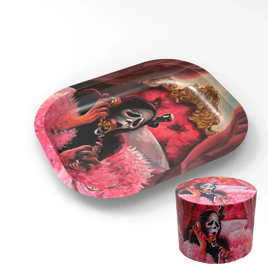 2 Pieces Spooky Making A Call Rolling Tray Herb Grinder Combo