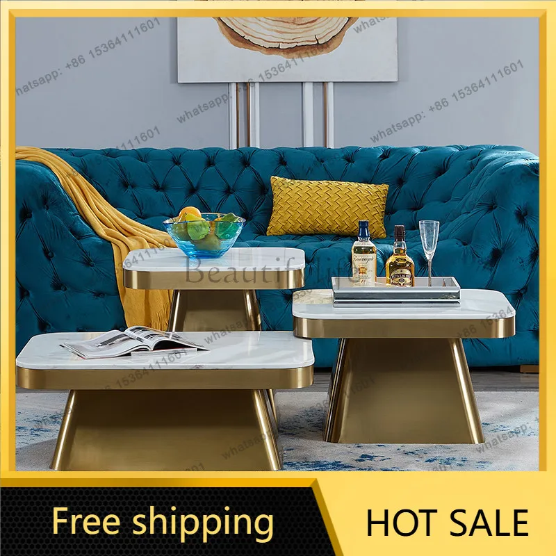 LS Nordic marble surface coffee table light luxury minimalist movable tea table simple creative sofa table edge