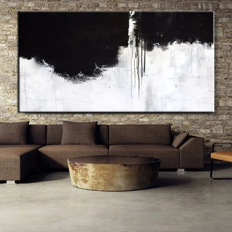 

Large Size 100% Handmade Oil Painting Contemporary Simple Black & White Abstract Wall Art Picture Canvas Decorative Unframed