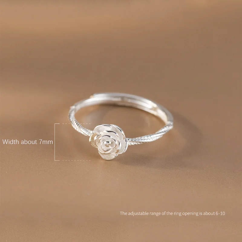 KAMIRA Real 925 Sterling Silver Luxury Rose Flower Ring for Women Wedding Jewelry Elegant Charm Three Dimensional Design Jewelry