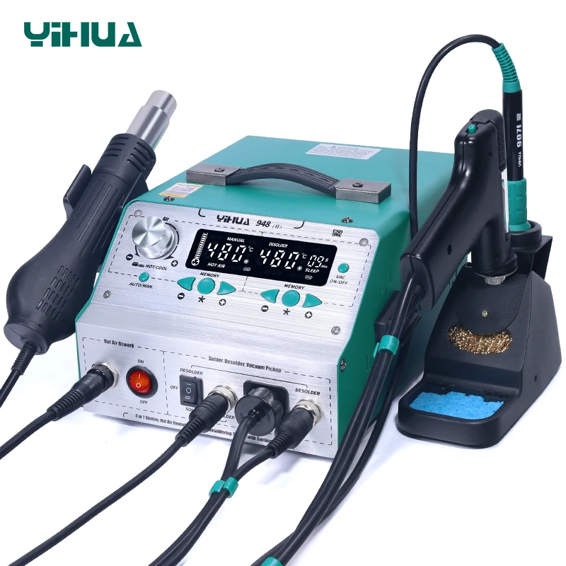 YIHUA 948-II Desoldering Hot Air Gun Rework Soldering Iron Suction Tin Gun Pick up Pen Desoldering Soldering Station 4 in 1