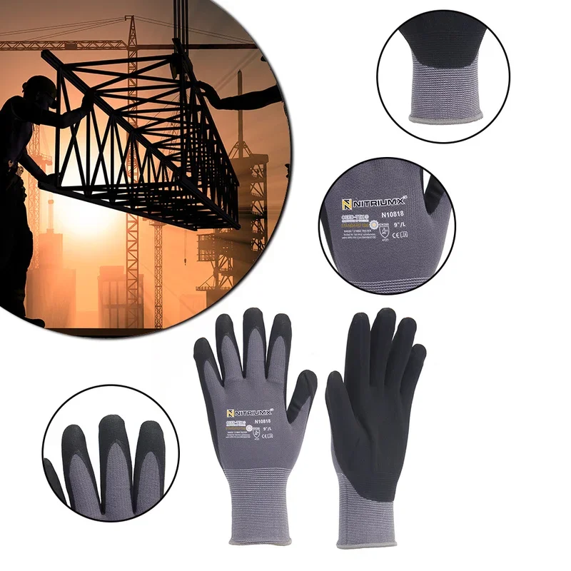 5 Pairs Nylon PU Nitrile Safety Coating Work Gloves Palm Coated Gloves Mechanic Working Gloves M/L