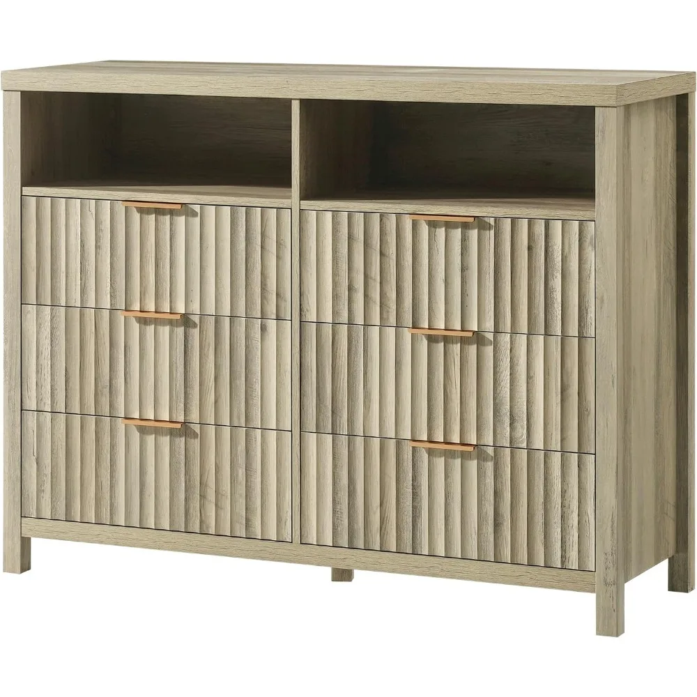 

Dressers for Bedroom, Oxford Fluted 6 Drawer Dresser for Bedroom, Wide Modern Wooden Chest of Drawers, Dressers for Bedroom