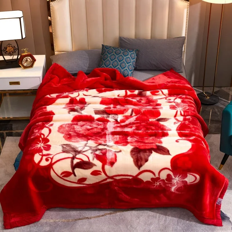 Thicken Warm Plush Bed Blanket Large Size Winter Blanket Double-layer Anti-static Bedroom Bedding Spare Room Holiday Gift Giving