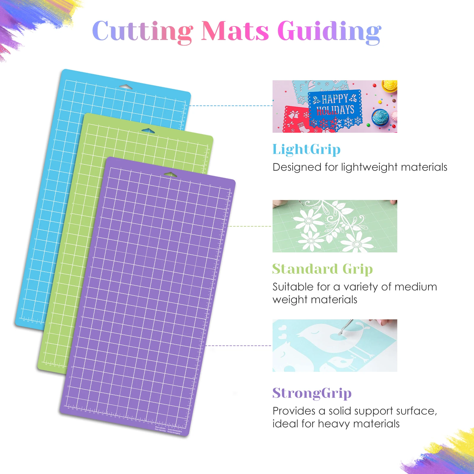 Polymères de coupe en PVC, plaque arina de base, tampon antidérapant, Cricut Joy, tapis de courtepointe pour papier cartonné Htv Craft, 12x24 pouces, 12x12 pouces, 3 pièces