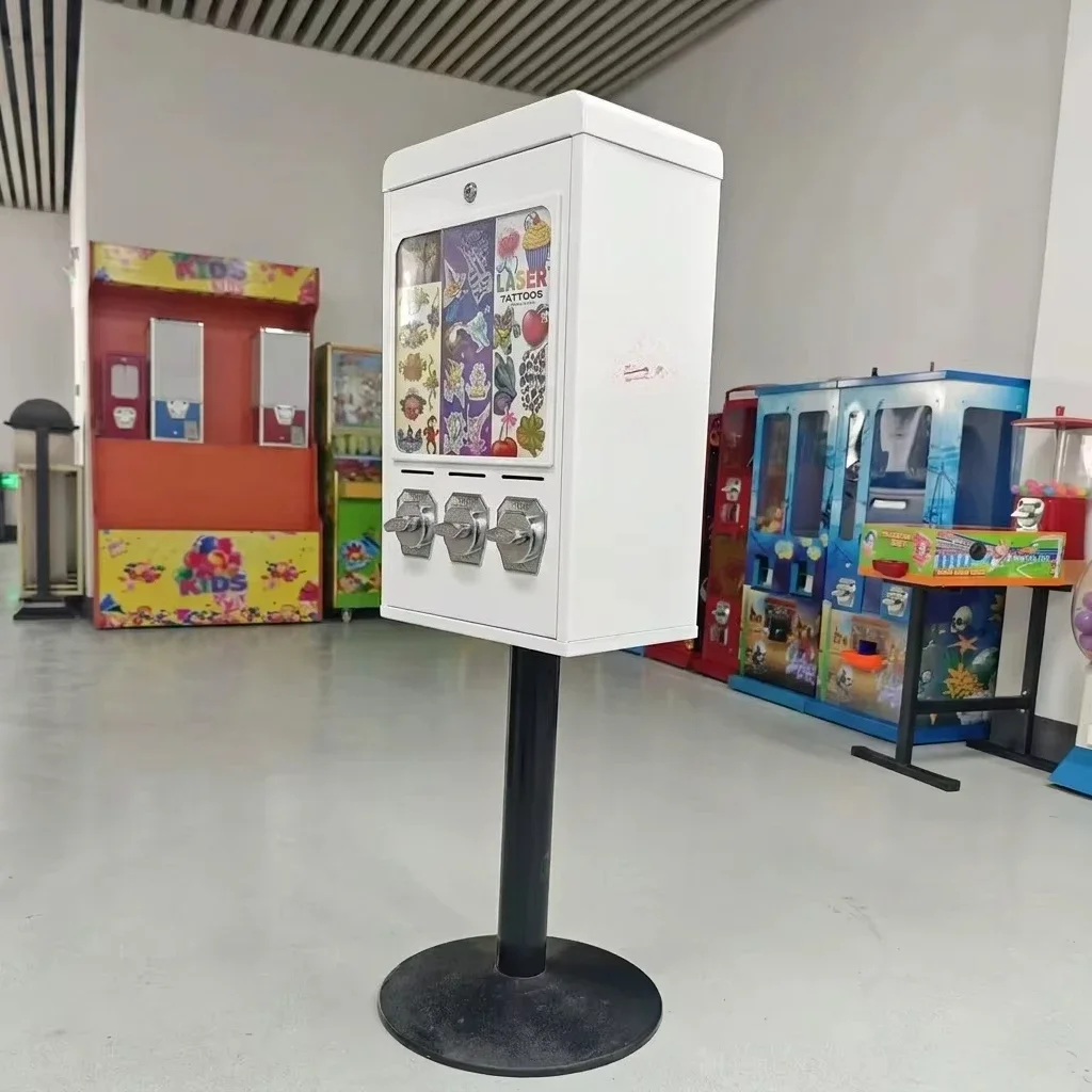 Commercial three-post card and tattoo sticker vending machine European Union certification