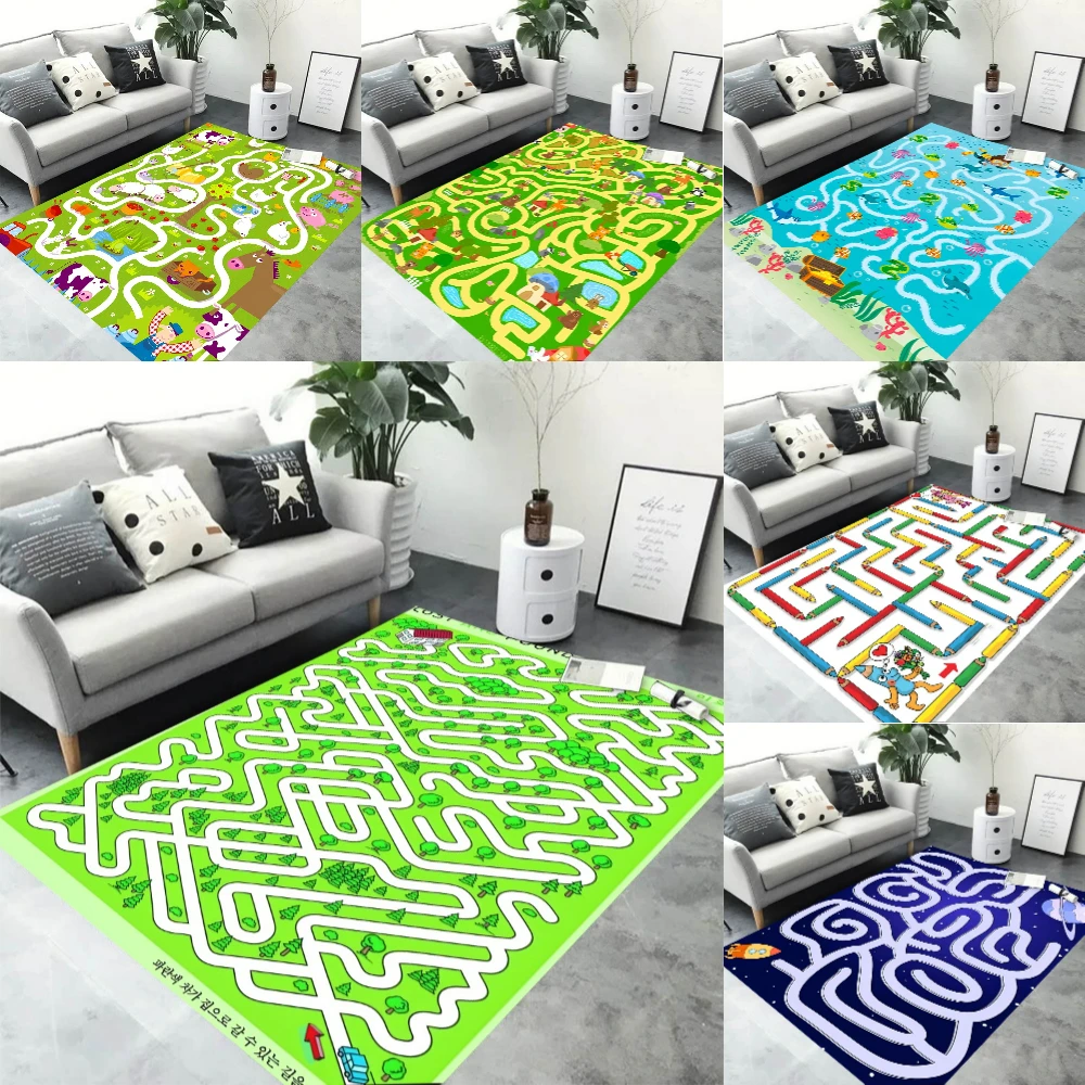 

Детский ковер с лабиринтом, увлекательный лабиринт, дизайн игрового коврика, веселое обучение и семейное склеивание в спальне, детской комнате, гостиной, напольный коврик