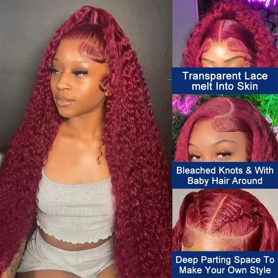 99J Burgundy Lace Front Colored Wig 13X4 Curly Red Wigs Human Hair Wigs Hd Lace Wig 13X6 Human Hair Deep Wave Frontal Wig