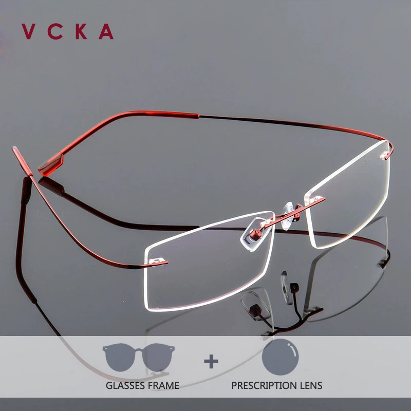

VCKA квадратные очки из титанового сплава для женщин и мужчин без оправы для очков для близорукости и дальнозоркости, супер легкие антисиние очки с оптикой по рецепту