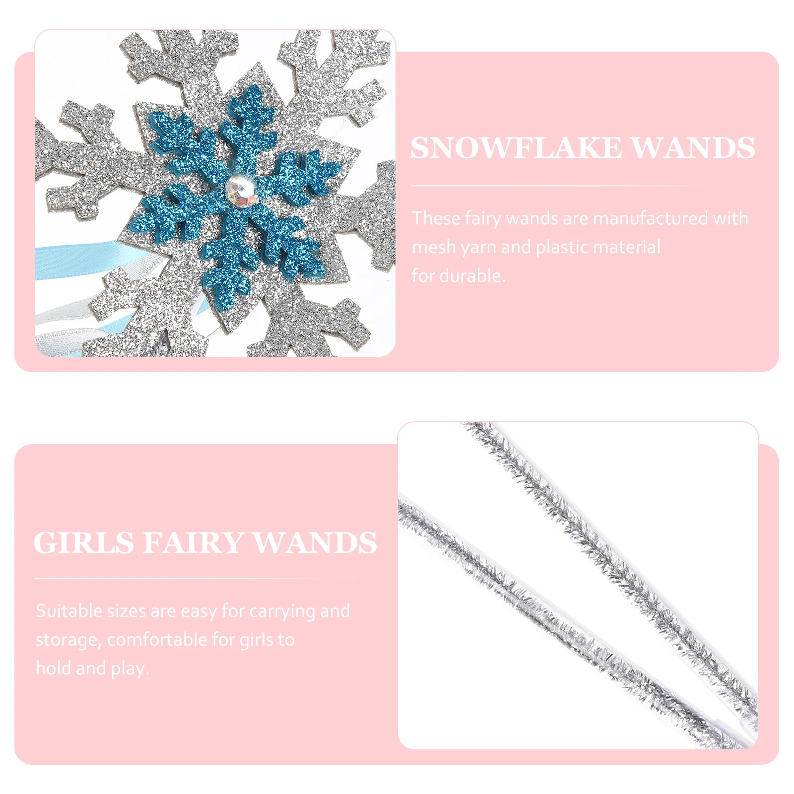 2Pcs Snowflake Wands Fairy Design Winter Party Favors for Girls Christmas Costume Photo Props Kids Celebration
