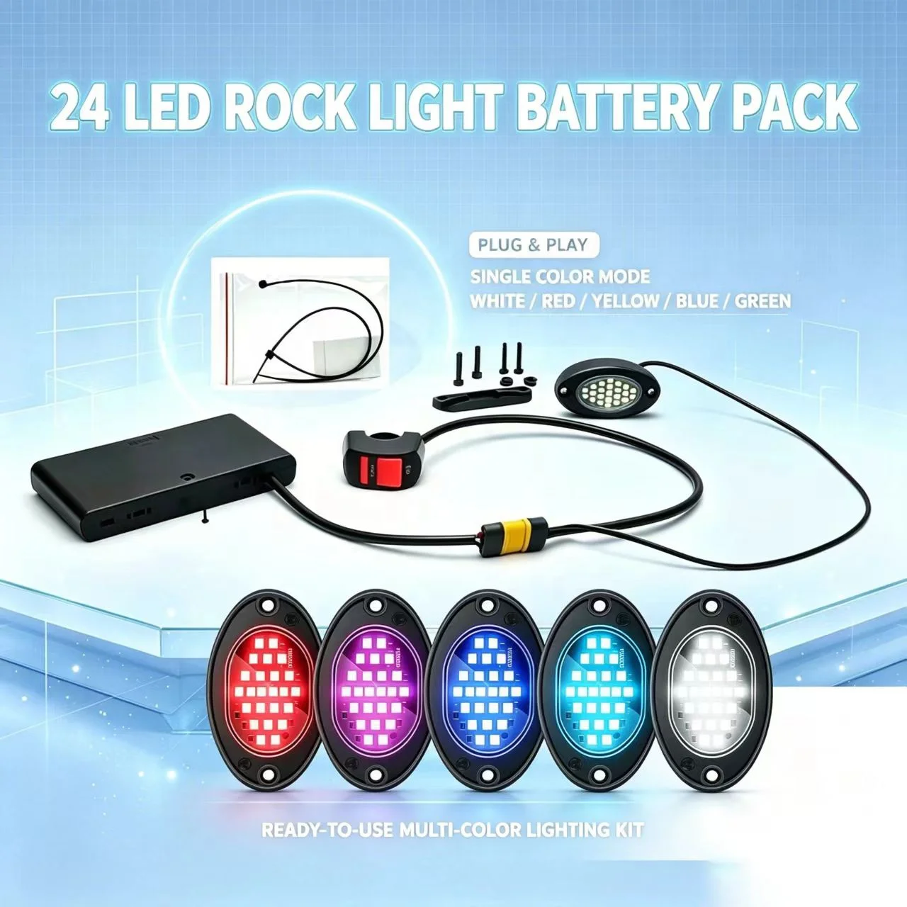 Wintai-Tech 24 Led Rock Light Battery Powered Rock Light for Ebike Waterproof Led Rock Light