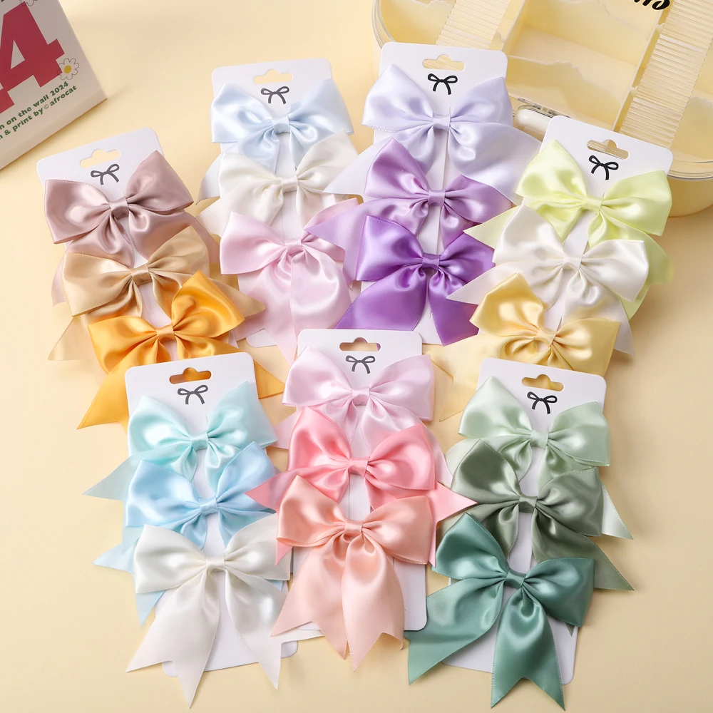 Lovely Solid Color Ribbon Bows para crianças, grampo de cabelo para meninas, presilhas artesanais, Baby Headwear, grampos de cabelo Acessórios, 2 pcs, 3pcs