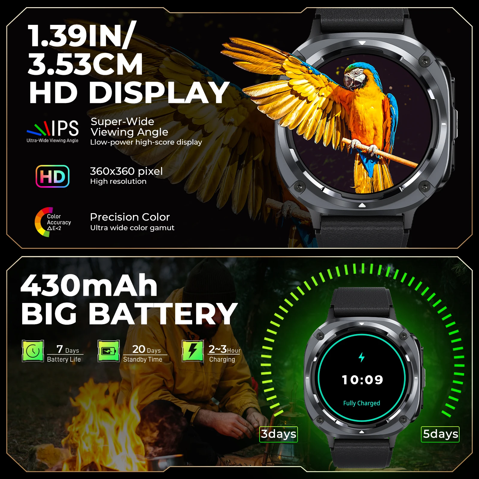 EIGIIS Smart Watches for Men with 1.39"HD Screen Sport Modes Heart Rate Sleep Detection Local Music IPx8 Waterproof Smartwatch