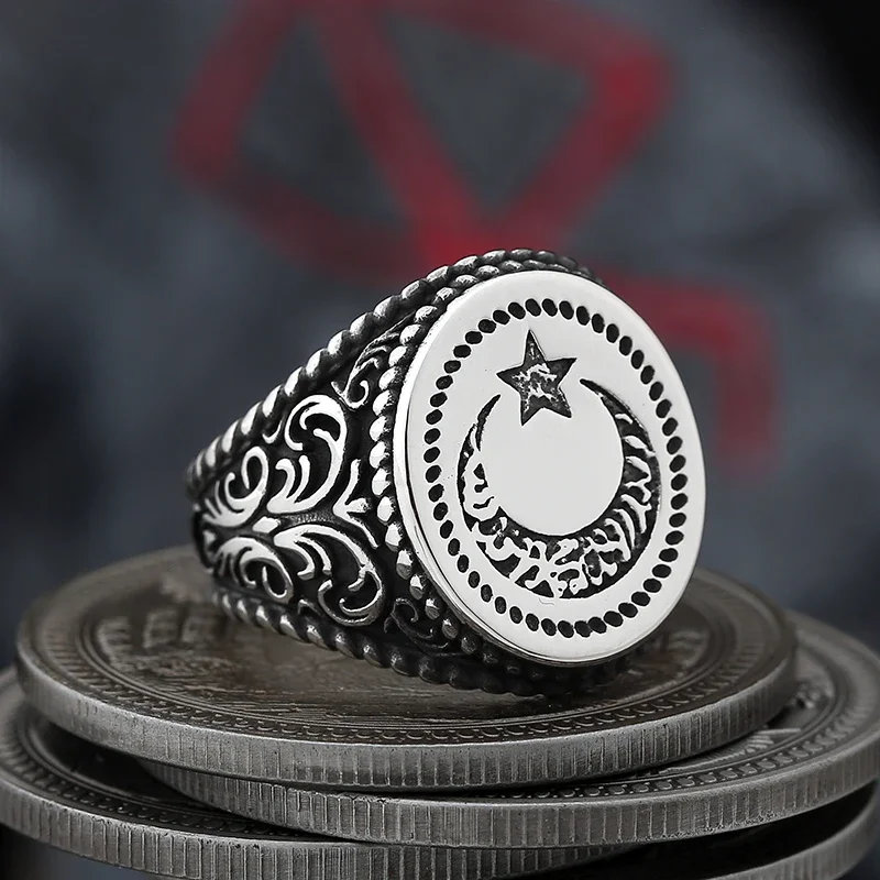 2024 New 316L Stainless Steel Moon And Star Ring With Pattern Jewelry Fashion Jewelry Good Polished Us size 7 to 13